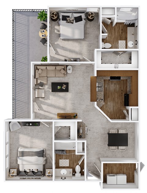 Floor plan for 2 beds, 2 baths, 1132 sqft